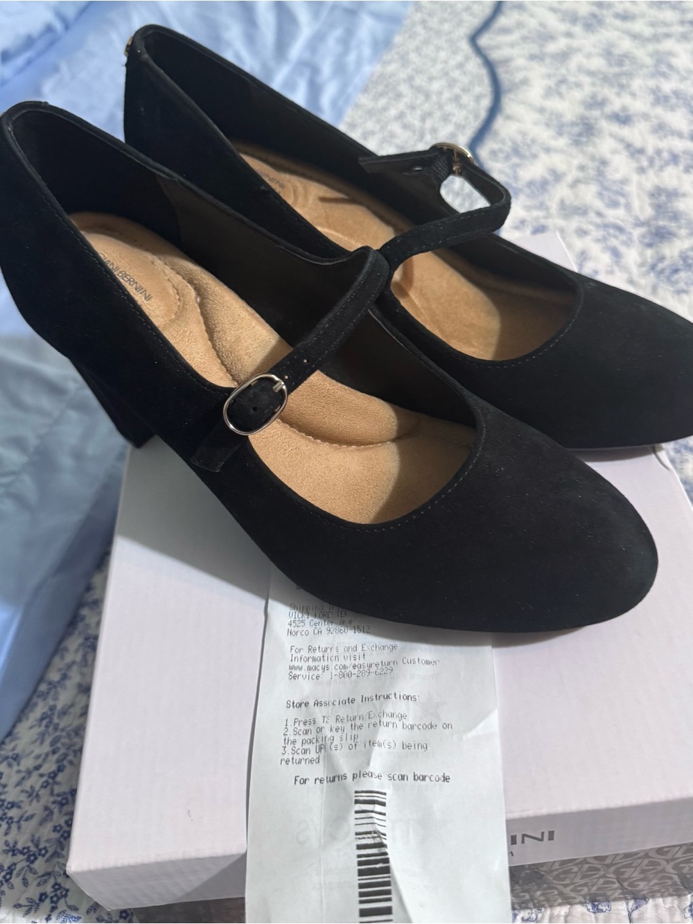 Giani Bernini Black Suede Mary Jane Block Heels with Buckle